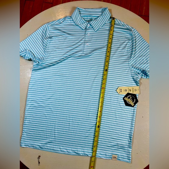 Rorie Whelan Men XL Turquoise Stripe Polo Golf Shirt Performance UPF Wicking NWT - Picture 8 of 9